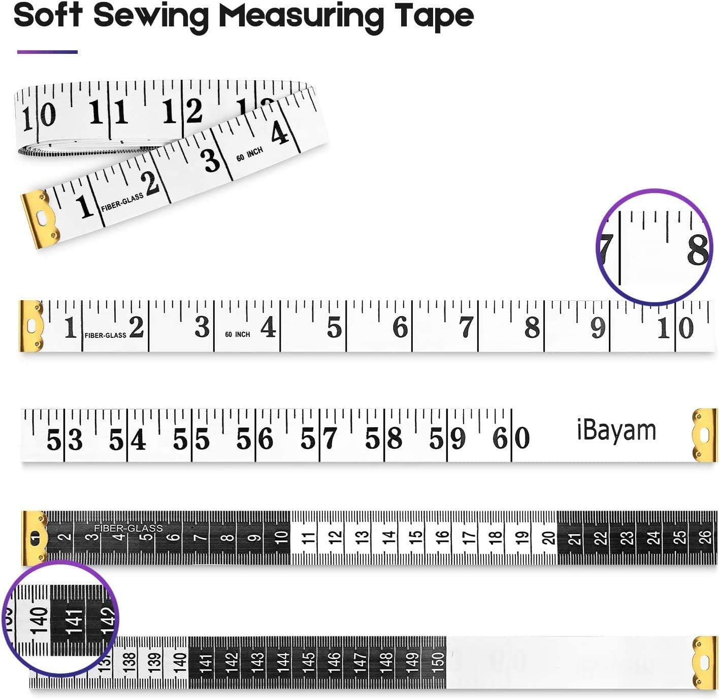 White & Pink Soft Multipurpose measuring tape & 2 Pack Black Retractable Tape Measure Body Measuring Tape Set, 60-Inch Tape Measure Body Measuring Tape Set, Dual Sided