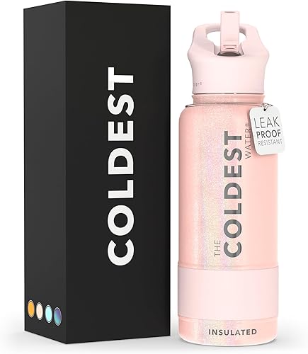 Miniatura 33 de Coldest - Botella de agua deportiva con tapa con popote y asa, a prueba de fugas, de acero inoxidable con aislamiento al vacío de doble pared,