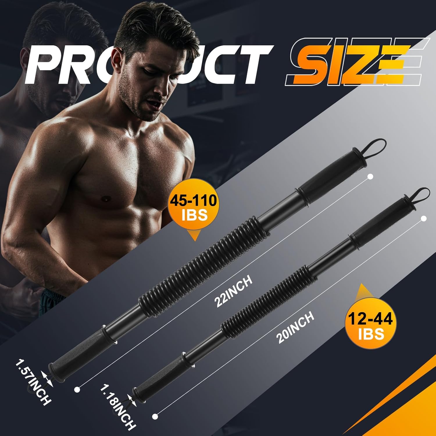 2 Pcs Power Twister Bar Upper Body Exercise for Chest 12-44 Lbs & 45-110 Lbs Strength and Muscle Workout Equipment Machines for Shoulder Forearm Bicep and Arm