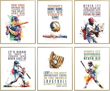 Inspirational Baseball Wall Art, Room Decor - Motivational Print 8x10 In, Sports Posters For Classroom