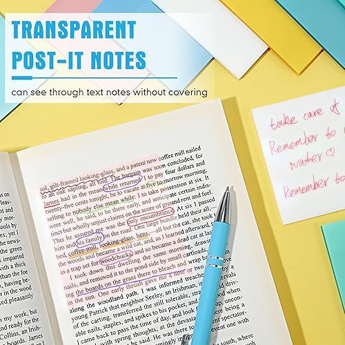Miniatura 5 de 12 blocs, 600 hojas de notas adhesivas transparentes, coloridas, para memos, surtidas, autoadhesivas, para oficina, agenda, notas (colores bonitos,