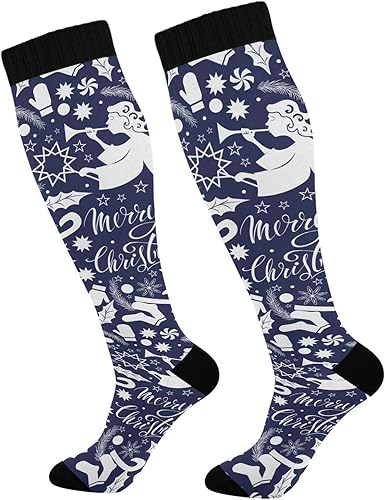 KOPIRIT Merry Christmas Angel Compression Socks for Women Men Compression Stockings Circulation Support Socks Long Winter Boot Sock for Flights Gym