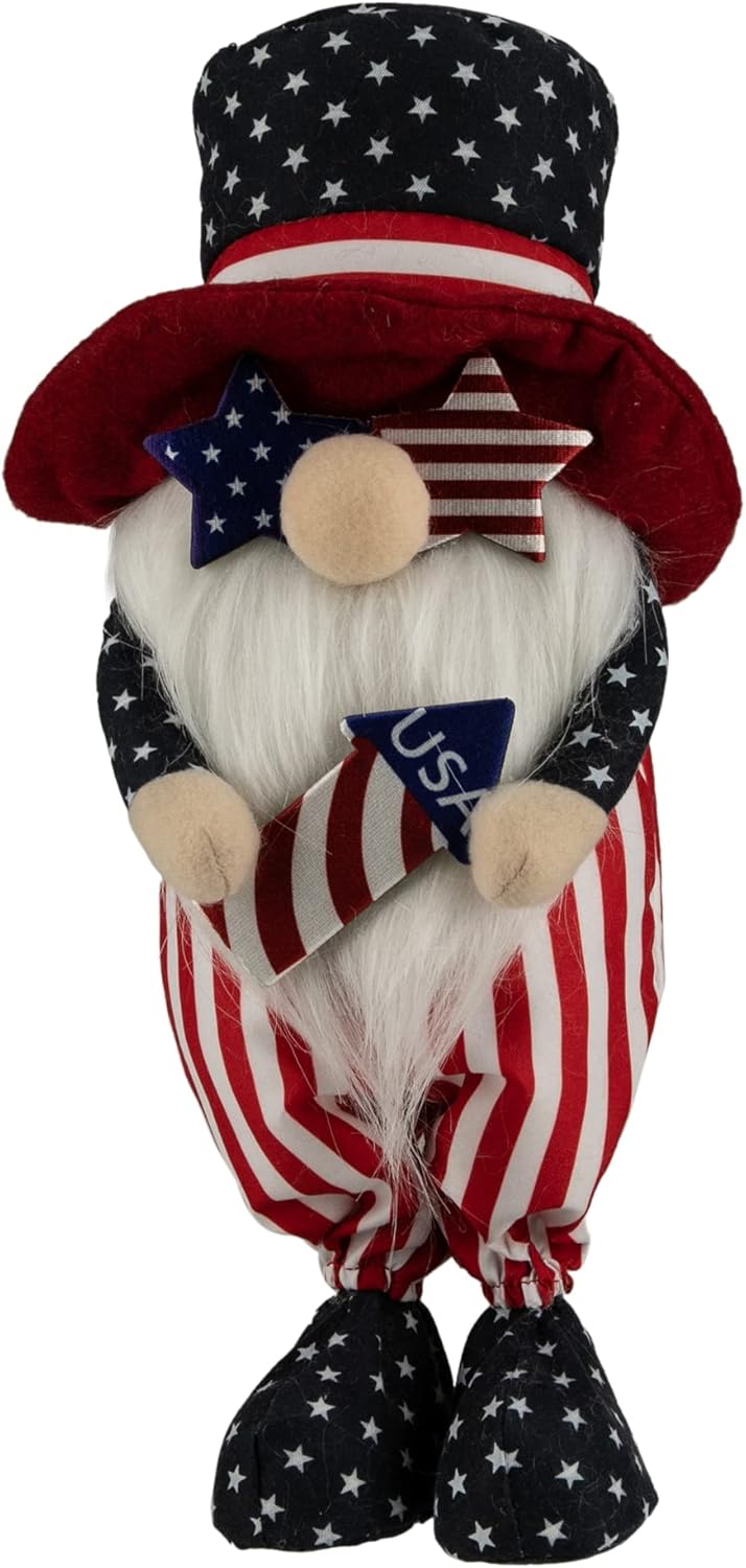 Northlight Patriotic Gnome in Top Hat Holding Rocket - 12.25"