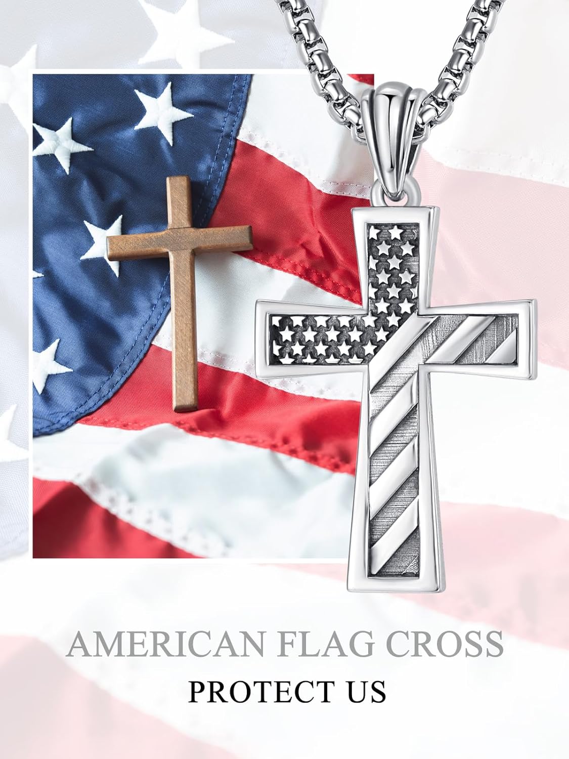 ADMETUS Cross Pendant Necklace, Protection Jewelry Religious Gifts for Men with 2.5mm 22"+2" Rolo Chain - Image 6