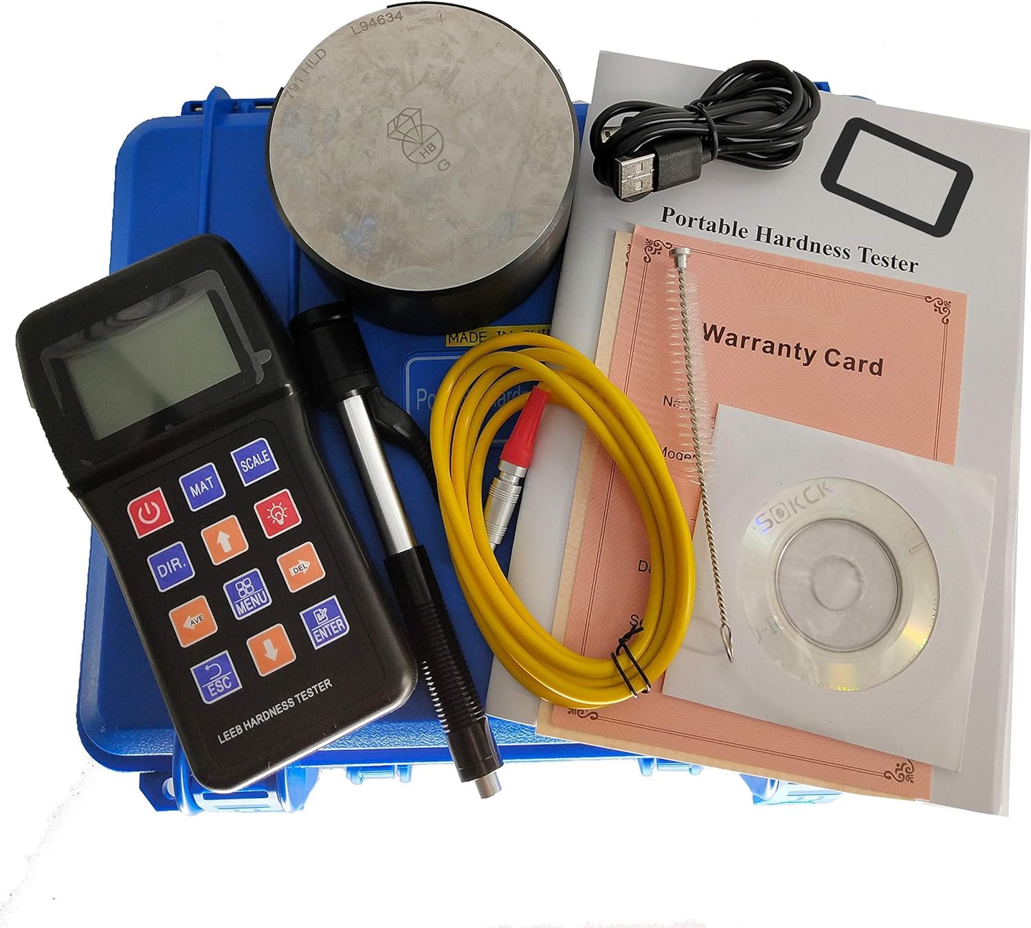 Tragbares leeb Härteprüfgerät für Metalle, Durometer-Instrument mit Sensor 170 bis 960 HLD Metalle Durometer-Prüfgerät HL, HB, HRB, HRC, HRA, HV, HS mit Standard-D-Typ-Schlaggerät-Testblock