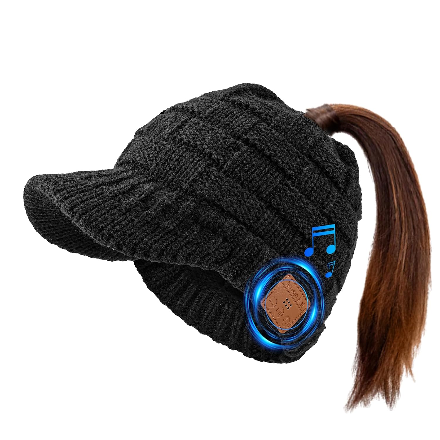 TOUCH TWO Bluetooth Beanie for Women with Ponytail Hole - Wireless Knitted Beanie Hat with Headphones - Womens