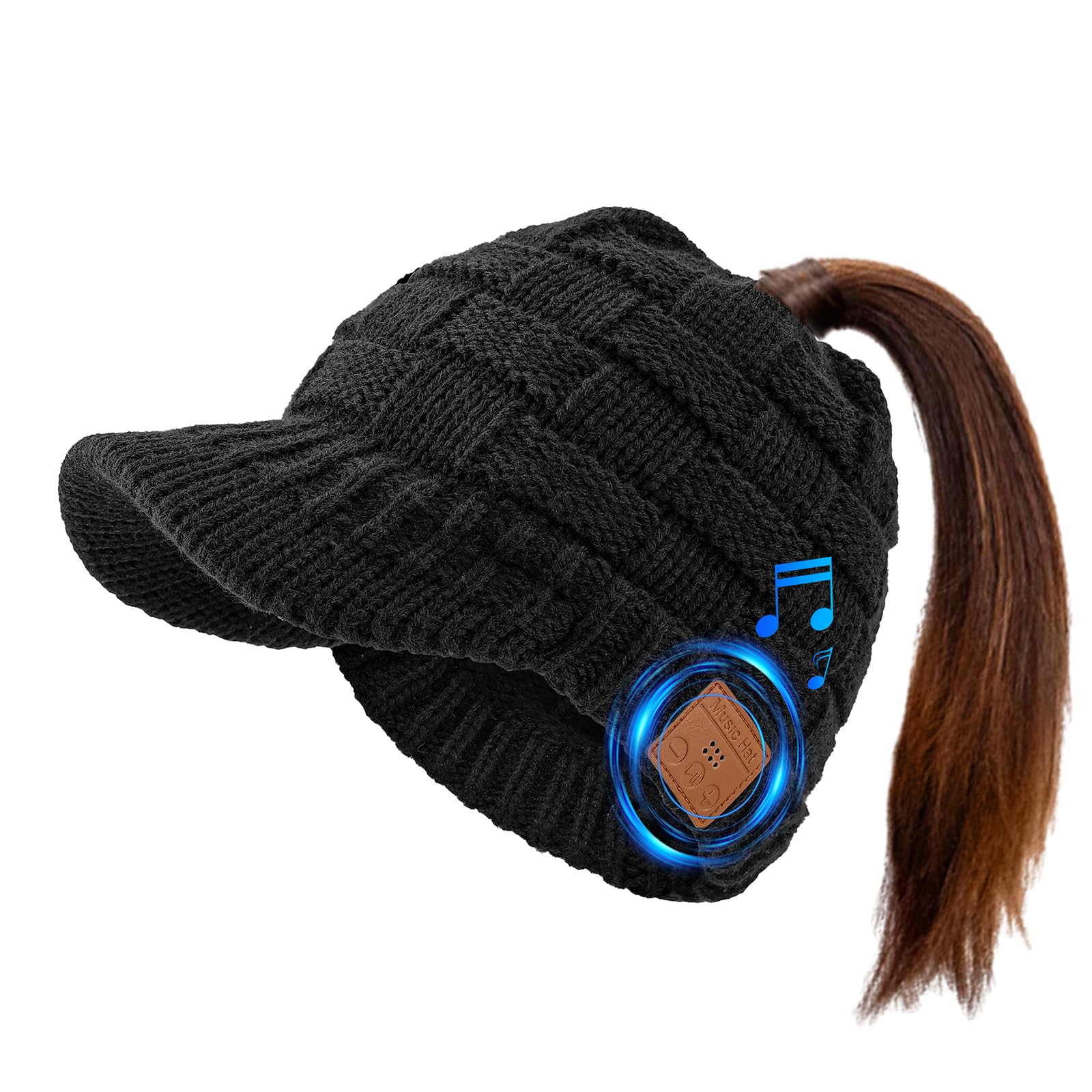 TOUCH TWOBluetooth Beanie for Women with Ponytail Hole - Wireless Knitted Beanie Hat with Headphones - Womens Gifts