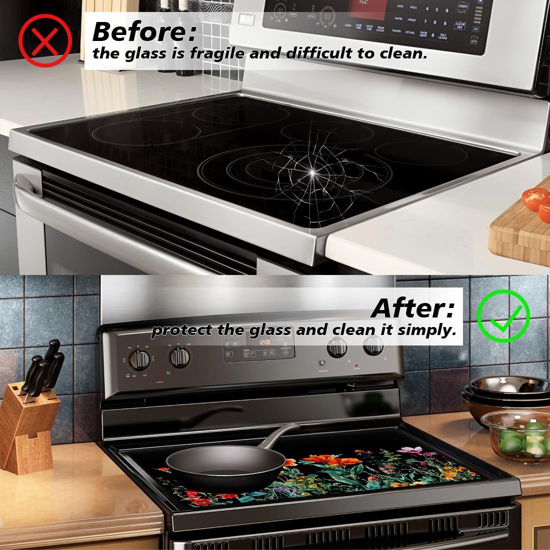 AHANDMAKER Electric Stove Cover, 20.47x28.35" Stove Top Cover for Electric Stove, Foldable Glass Cooktop Protector, Non-Slip Top Protector Mat for Electric Stove, Washer and Dryer(Flower)