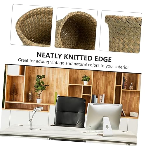 Miniatura 4 de Garneck Cesta de basura de mimbre, cesta de basura de mimbre, cesta de almacenamiento de mimbre para pastos marinos, 2 unidades