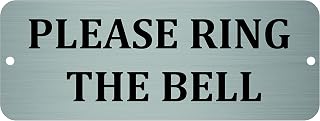 Maggie-mais Please Ring The Bell Metal Aluminium Door Sign Plaque for House Office 20cmx7.5cm (Brushed Silver)