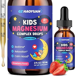 Kids Magnesium Liquid Drops - Magnesium Glycinate Drops for Kids, Citrate Liquid with L-theanine, Chamomile & Vitamin B6 for Sleep, Relaxation, Calm & Focus - Strawberry Flavor, 2 Fl Oz