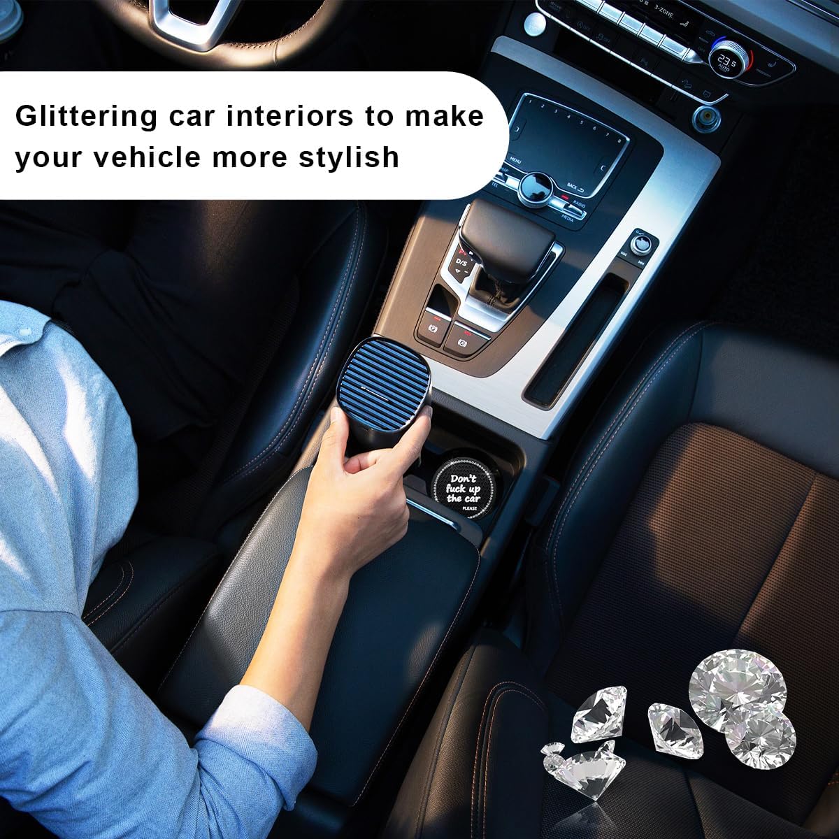 Ohleats 2 PCS Bling Car Cup Coaster, 2.75 Inch Non-Slip Don't Fuck Up My Car Please Cup Holder Insert Coaster, Crystal Rhinestone Auto Drink Cup Mat, Universal Car Accessories (Black)