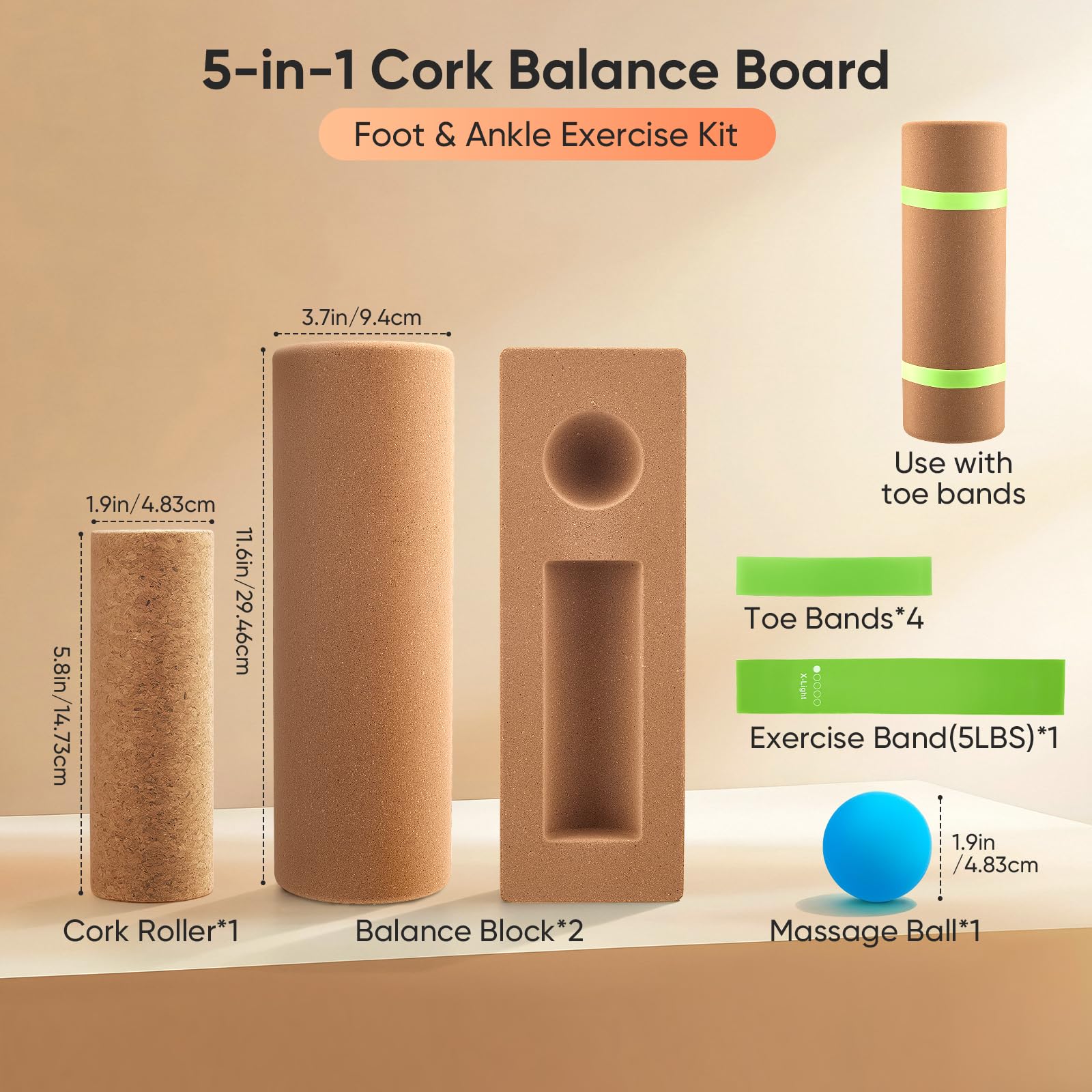 Tabla de Equilibrio Corcho, Corcho Pie Tabla de Equilibrio Set, Foot Balance Board, Tobillos Entrenador Cork, Entrenador Pies para Fortalecimiento para Casa, Oficina, Fisioterapia