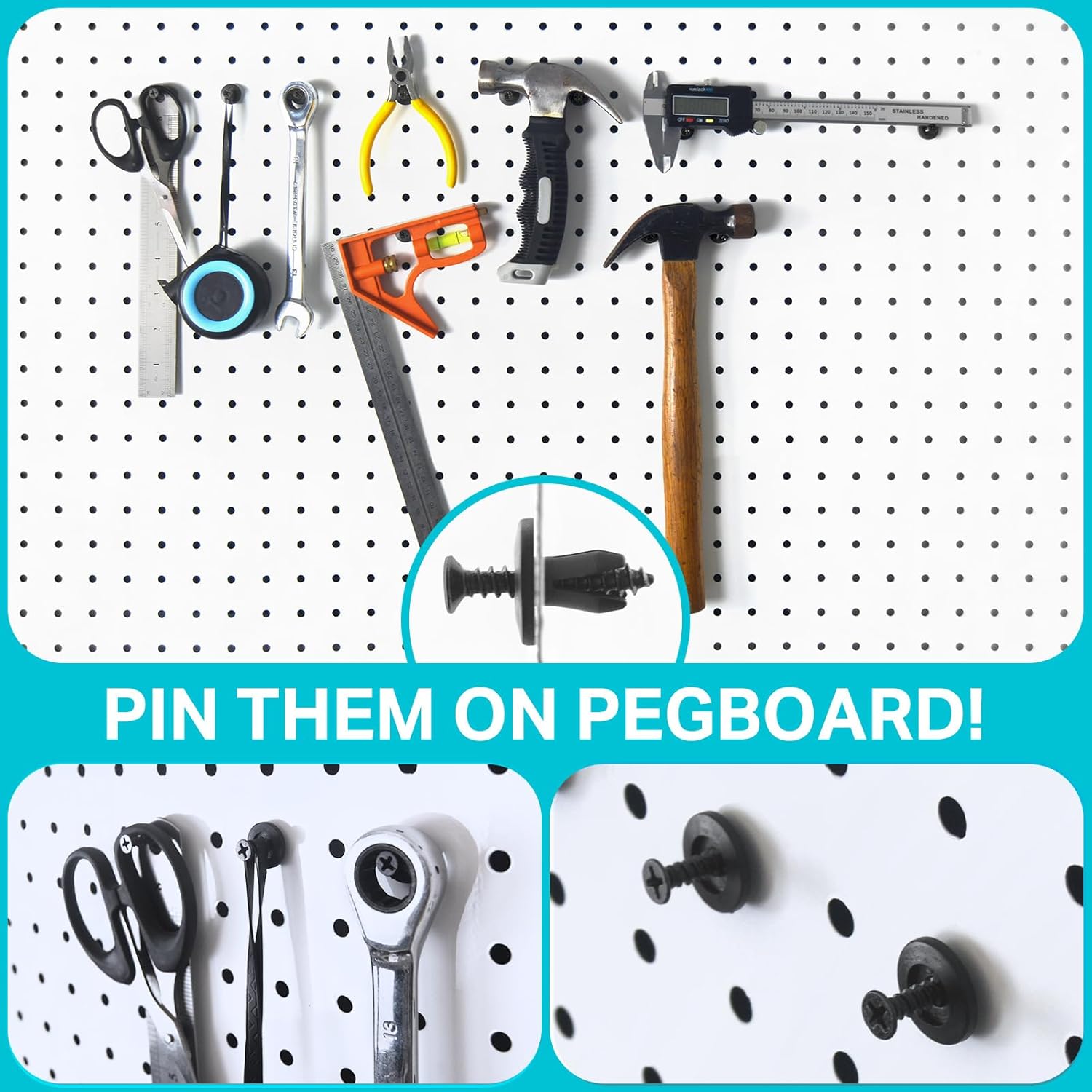 G.CORE Pegboard Peg Hooks Accessories - 40 Set Pegs with Inserts and Screw Fit 1/4 Pegboards Multi-Functional for Hanging and Mounting - Utility Tool Hanger Organizers (Large Size)