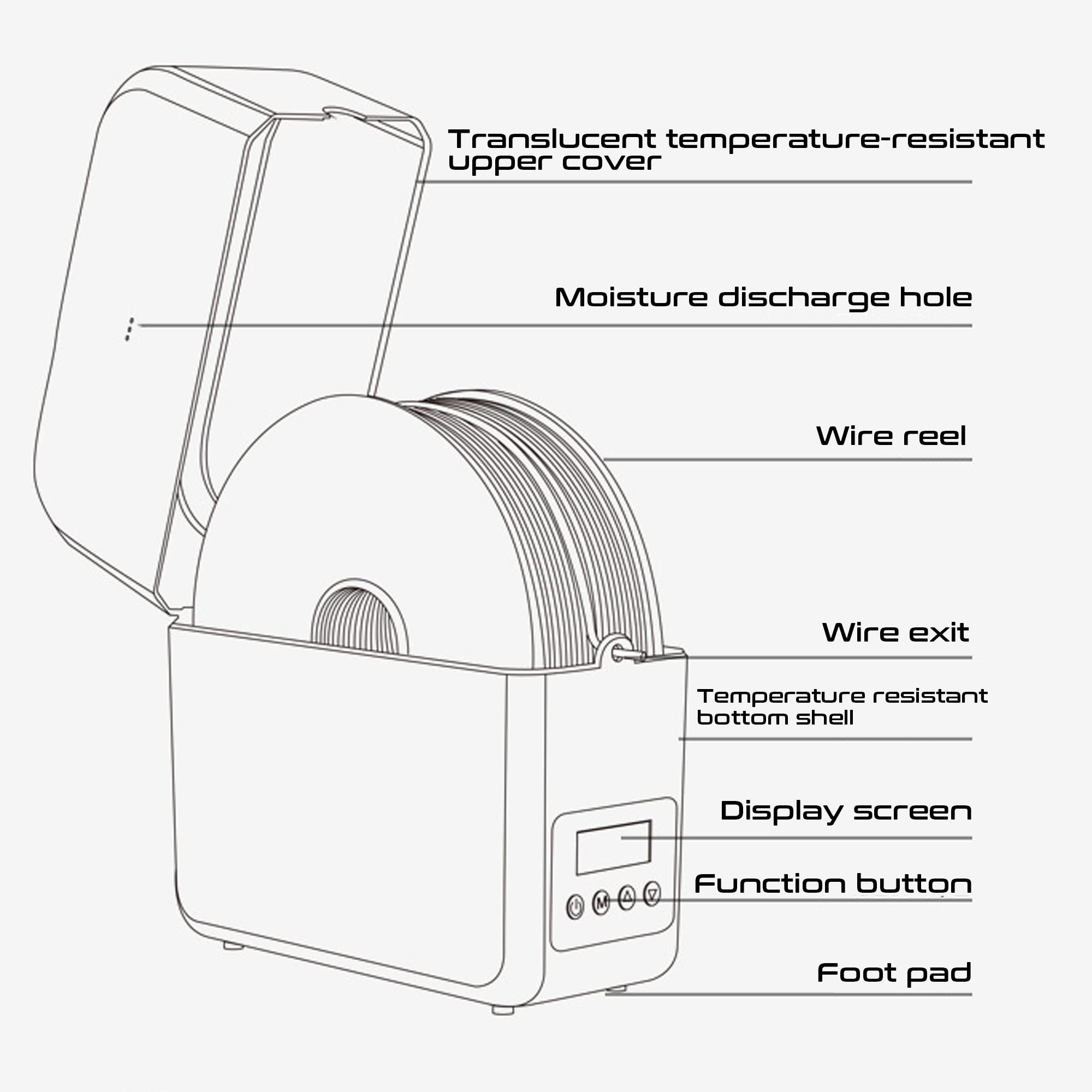 Caja de secador de filamento de 3 engranajes para filamento de impresora 3D, secador de filamento con sensor de humedad, mantiene el filamento seco durante la impresión 3D