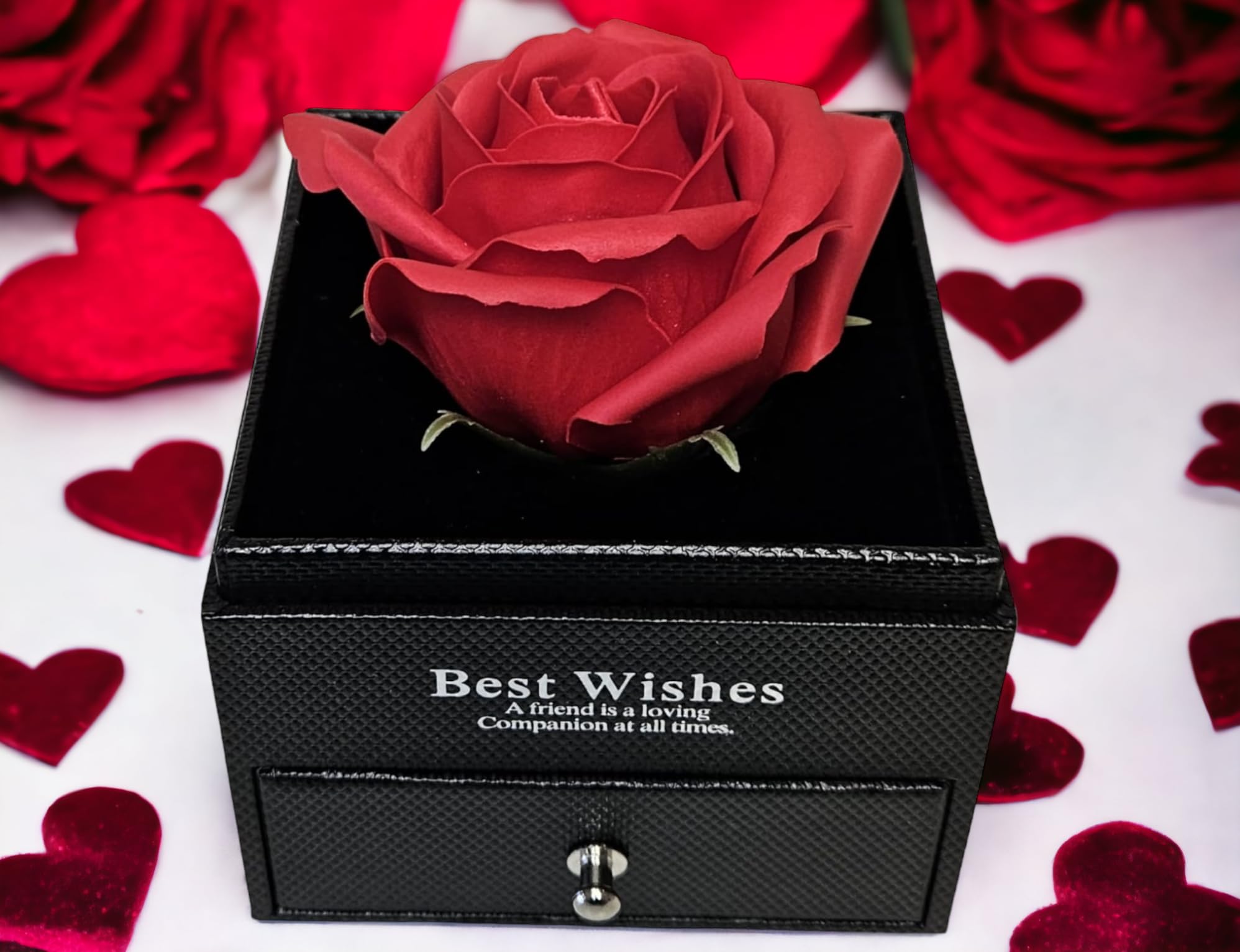 Coffret cadeau pour elle avec collier de coeurs en 100 langues I Love You - In Luxury Gift Box with Eternal Rose - Coffret cadeau pour elle avec chocolat