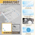 UPGRADED 808602302 5304535768 Remplacement du bac à lave-vaisselle inférieur Compatible avec Frigidaire, Kenmore Rack de fond de lave-linge avec 154174501 Remplacement des roues bleues 154432602 154432601 Pièces de sac à vaisselle