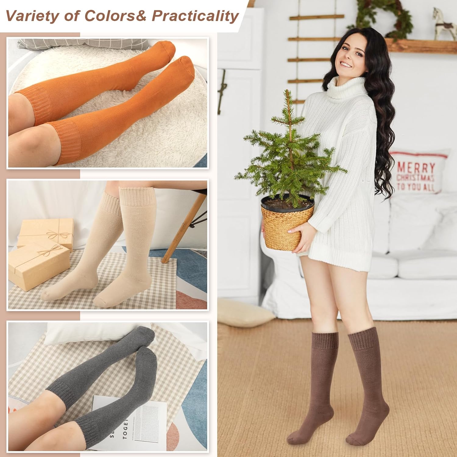 YSense Warm Knee High Socks for Women 5 Pairs, Thermal Womens Cotton Long Casual Thick Winter Gifts Socks for Hiking Skiing - Image 5