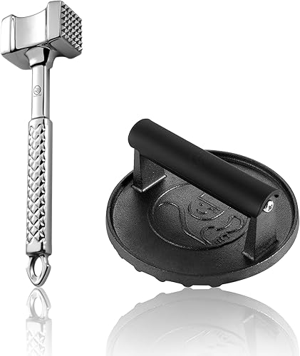 Gourmet Easy Paquete de BBQ Lover Combo 2 – Burger Press + Hammer Original – 5 años de garantía incondicional