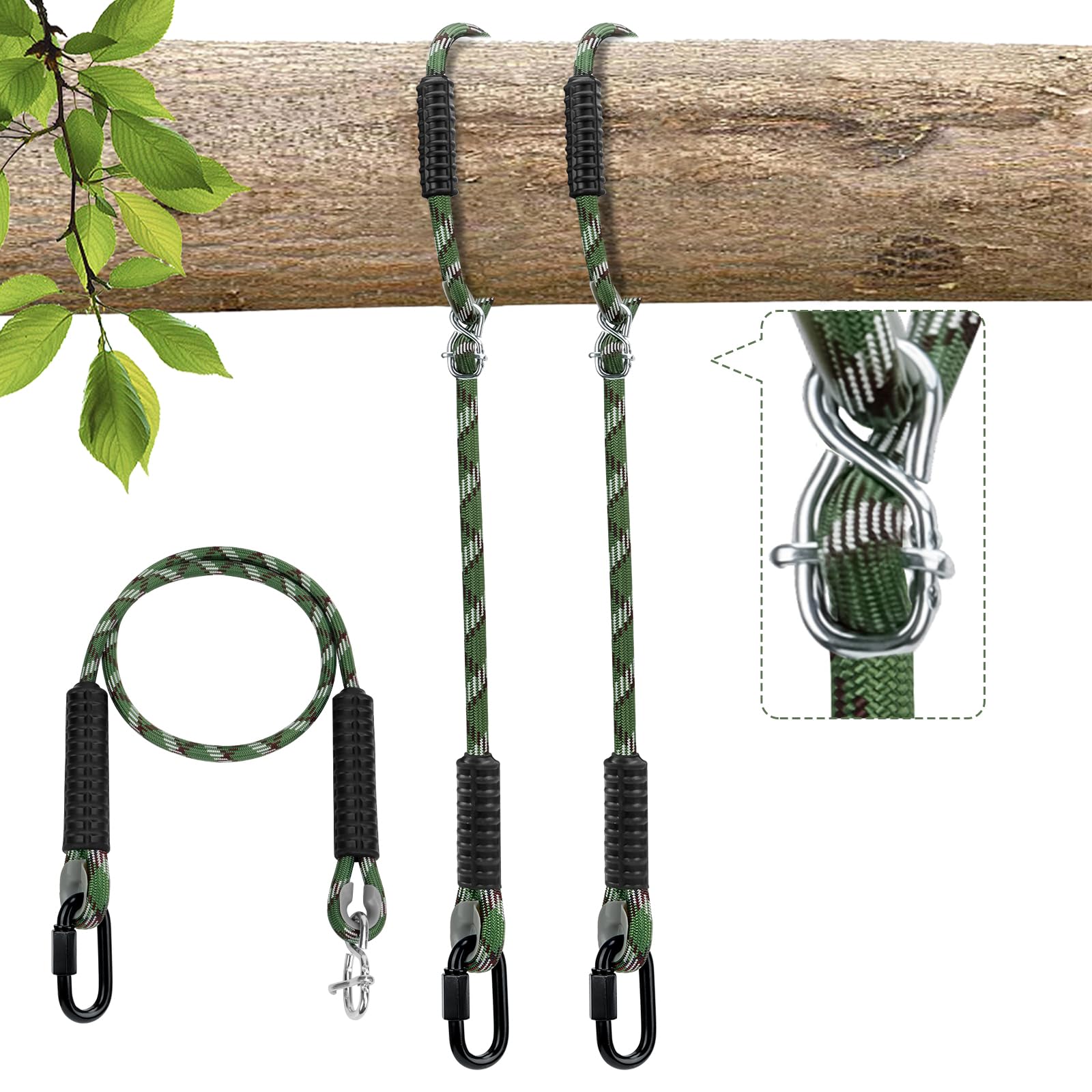 Set di 2 corde di fissaggio per amaca, 120 cm, corda regolabile, con moschettone, parco giochi per esterni, altalena per albero, diametro 12 cm/453 kg