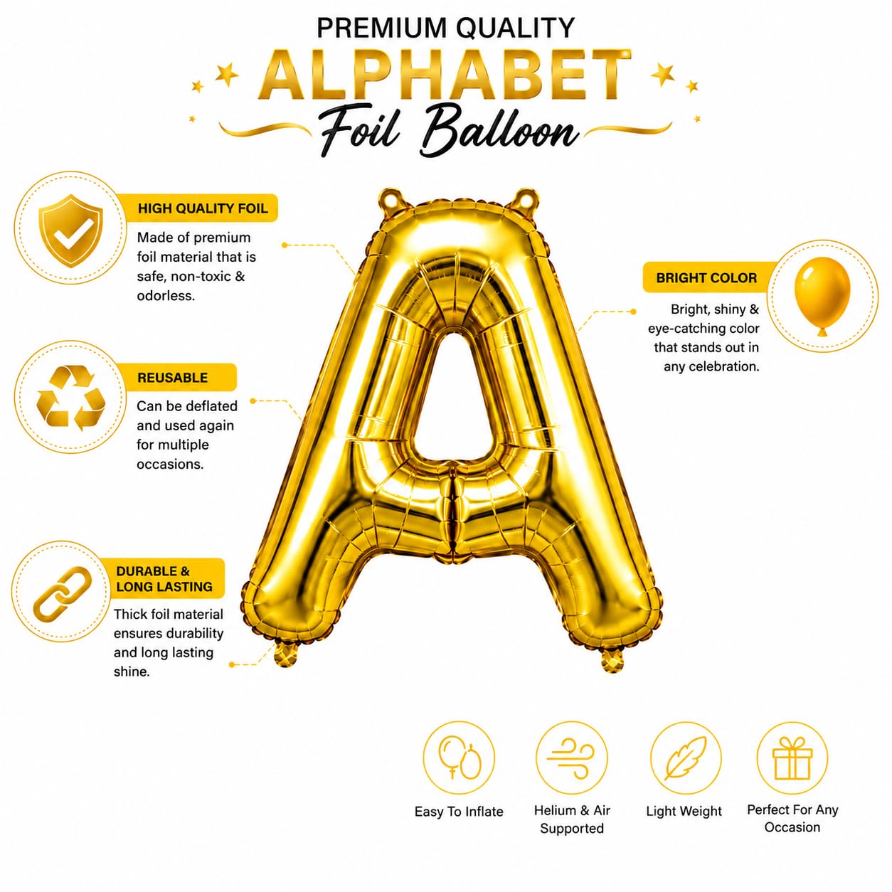 Golden Alphabet Balloons - A to Z Set -4