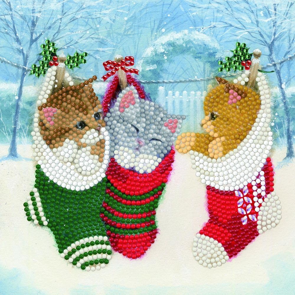 Crystal Art Diamond Painting Card Kit - Christmas Kittens- Create Your Own 7"x7" Card Kit - for Ages 8 and up