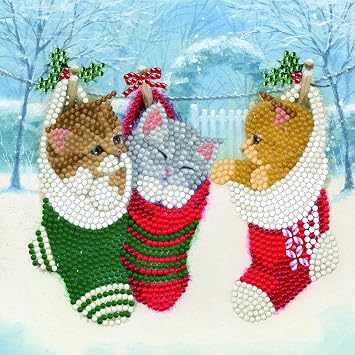 Crystal Art Diamond Painting Card Kit - Christmas Kittens- Create Your Own 7"x7" Card Kit - for Ages 8 and up