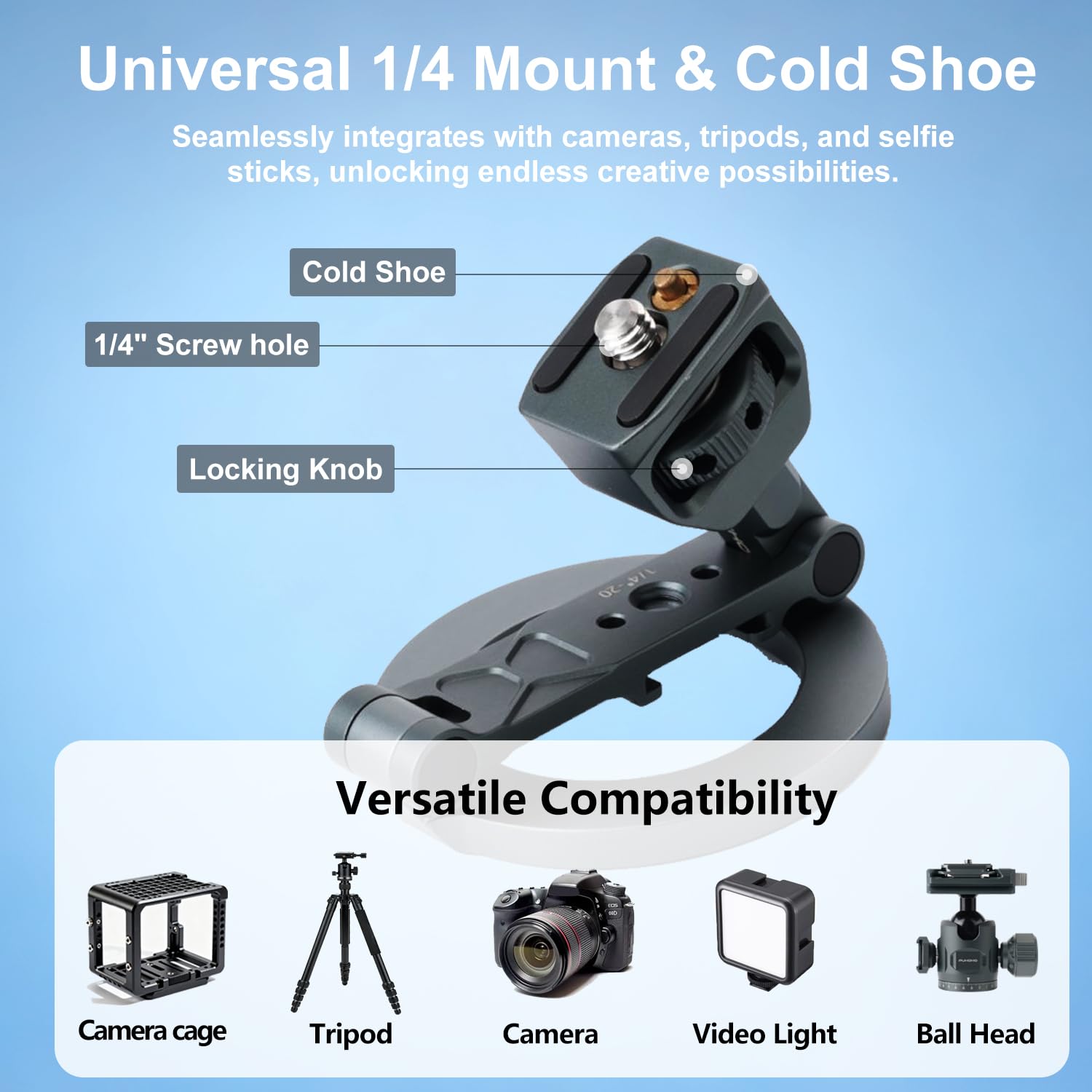 Support Magnétique pour Téléphone Magic Arm avec Plusieurs Trous de vis 1/4’’ pour Le Montage de Plusieurs Appareils, Convient à la Plupart des Téléphones