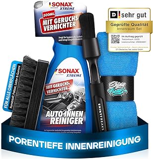 SONAX XTREME (500ml) Innenraumreiniger Auto + Bürste + chemicalworkz Pinsel + Shiny Freaks Mikrofasertuch - Auto Innenraum Reiniger, Kunststoff, Polster, Leder, Cockpitpflege, Auto Reinigungsset
