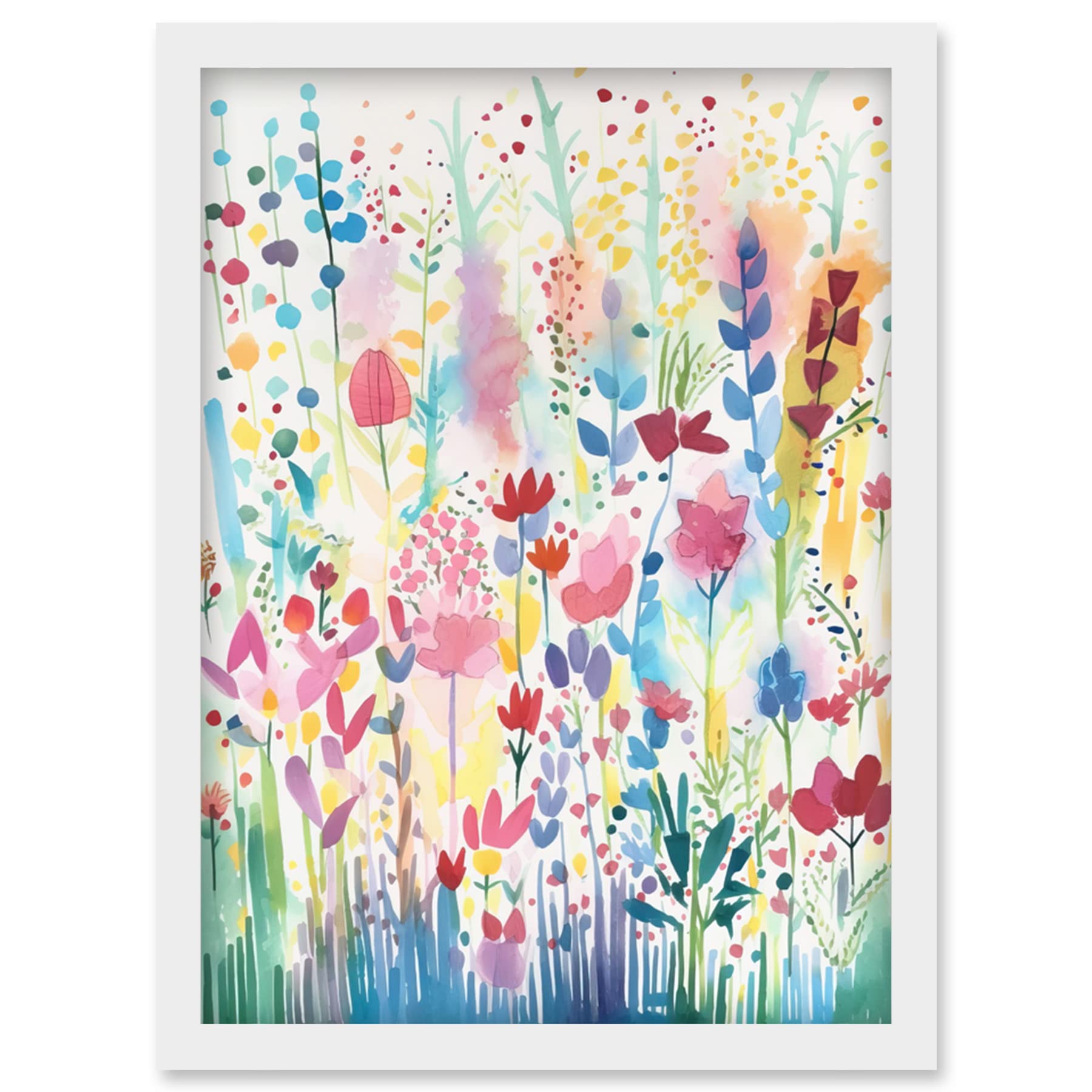 Artery8 Soft Pastel Wildflower Floral Folk Art Artwork Framed Wall Art Print A4