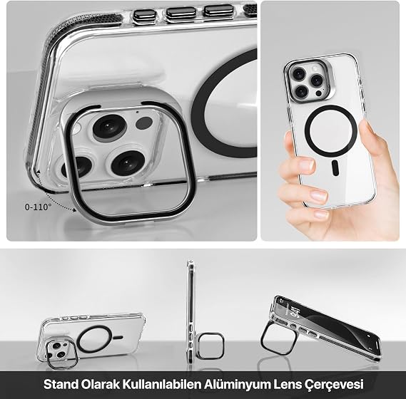 Luxo Series High Quality Case Compatible with Magsafe for Minesk iPhone 14 Pro Ultra Transparent Appearance And Ergonomic Design With Stand (Black, 14 Pro)