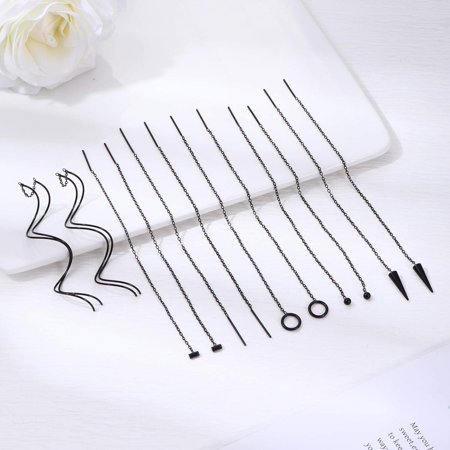 ORAZIO 6 Pairs Stainless Steel Chain Tassel Earrings for Women Lightweight Wave Threader Ball Dangle Drop Minimalist Chain Earrings Set - Image 6