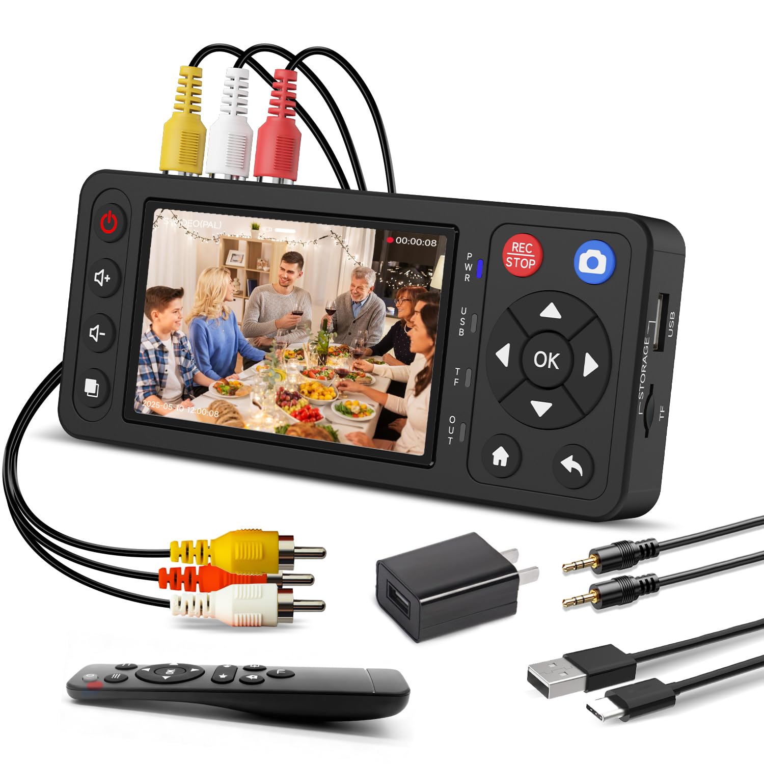 VHS to Digital Converter with 4 HD Screen VCR to Digital Converter Convert to MP4 Compatible with VHS