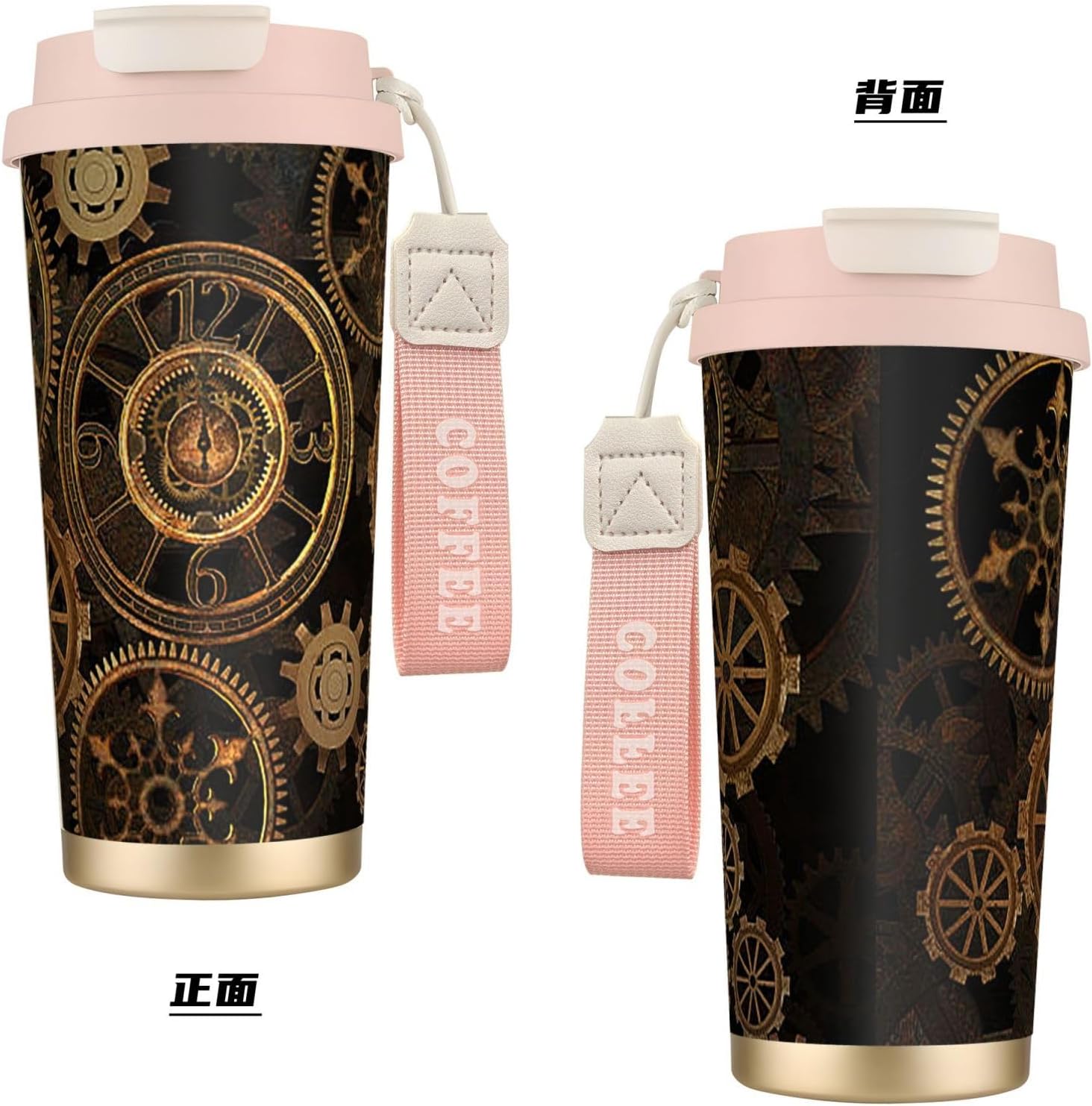 Gears Clock Bronze Century Print Leakproof Insulated Coffee Mug,Stainless Steel Dual Drink Travel Tumbler,17 OZ
