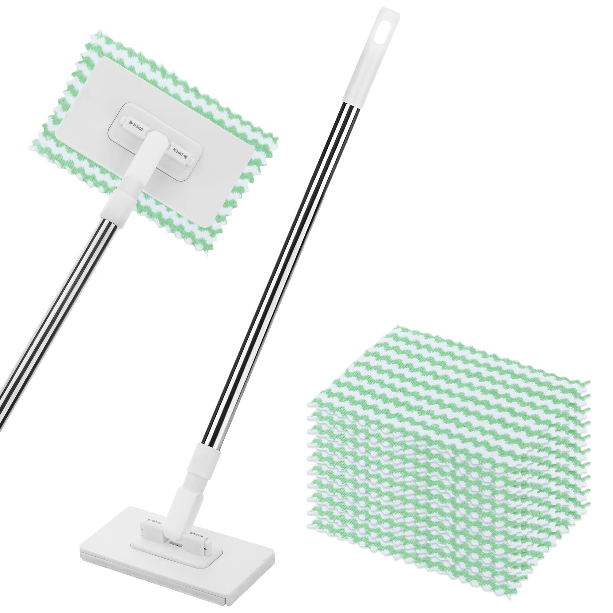 Mini Mopa con Clip & 10 Paños Reutilizables, Mopas de Limpieza Suelos con Cambio de Paño y Cabezal Giratorio de 360°, Fregonas Húmedas y Secas con Sistema de Clic para Suelos, Paredes, Baños y Cocinas