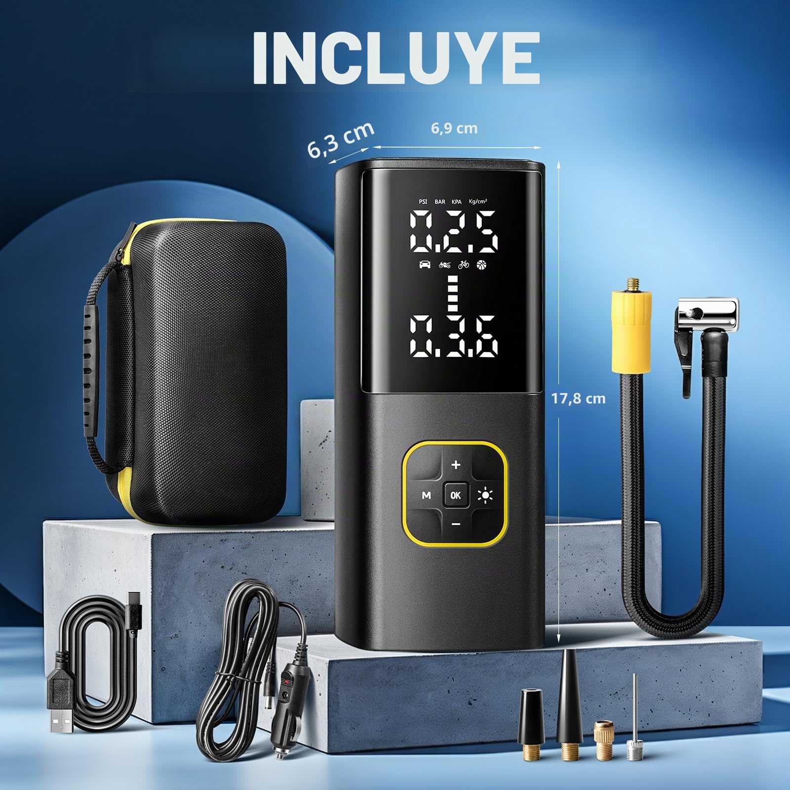 Zune Lotoo Compresor Aire Portatil 150PSI, 9000mAh Inflador Ruedas Coche Recargable con Pantalla Digital LED, Mini Bomba de Aire Electrica con Cable de 12V CC y Luz LED para Coche Moto Bicicleta Bola