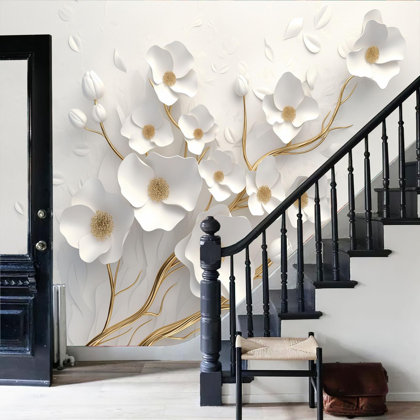 DLERFLOVR 3D White Flower Tree 3D Large Photo Wallpaper - Three