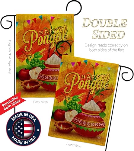 Miniatura 3 de Tapiz de pared Happy Pongal para decoración del hogar pancarta de arpillera patio porche césped jardín bandera decoración de habitación interior y