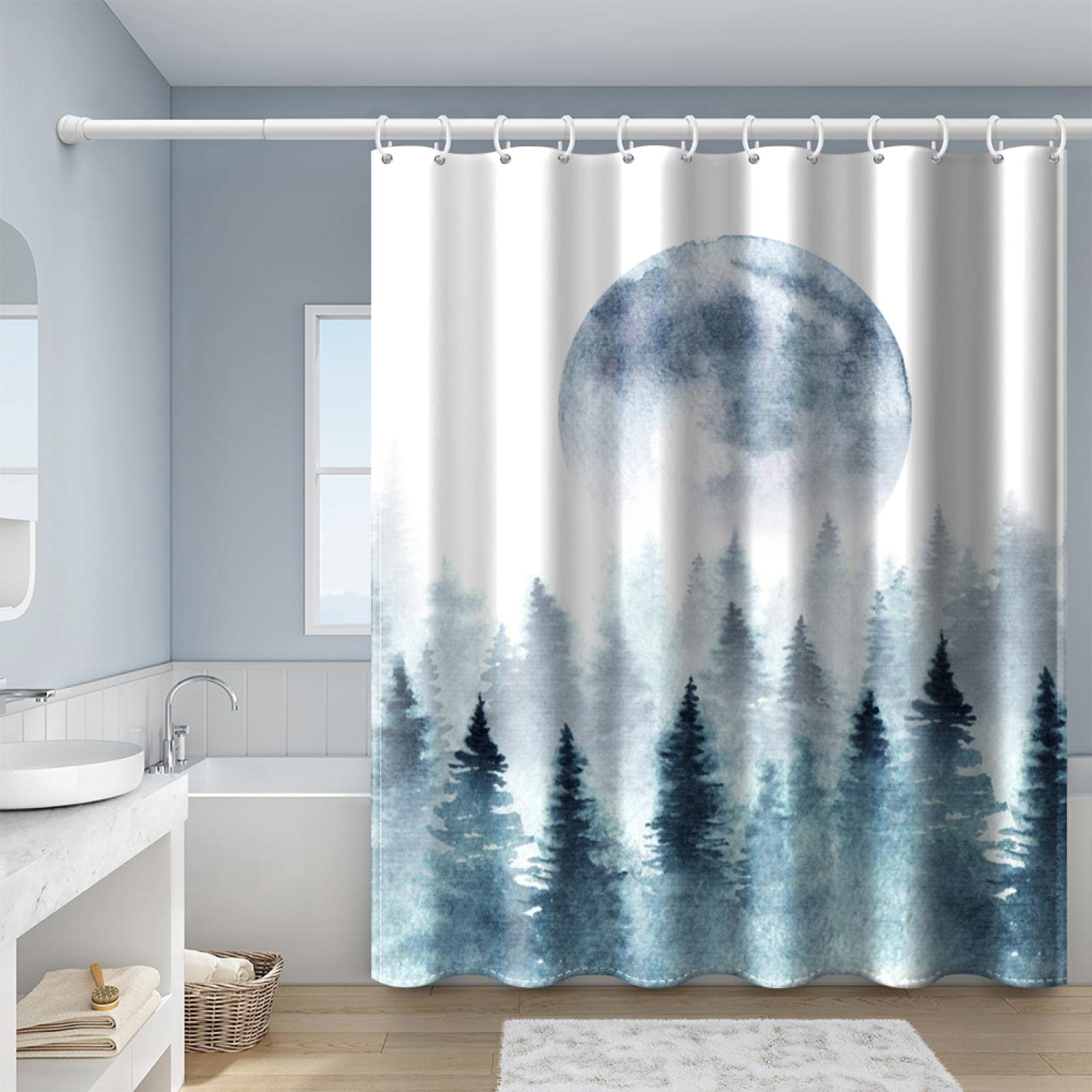 Rideau de douche avec crochet pour salle de bain paysage nature 120x190cm