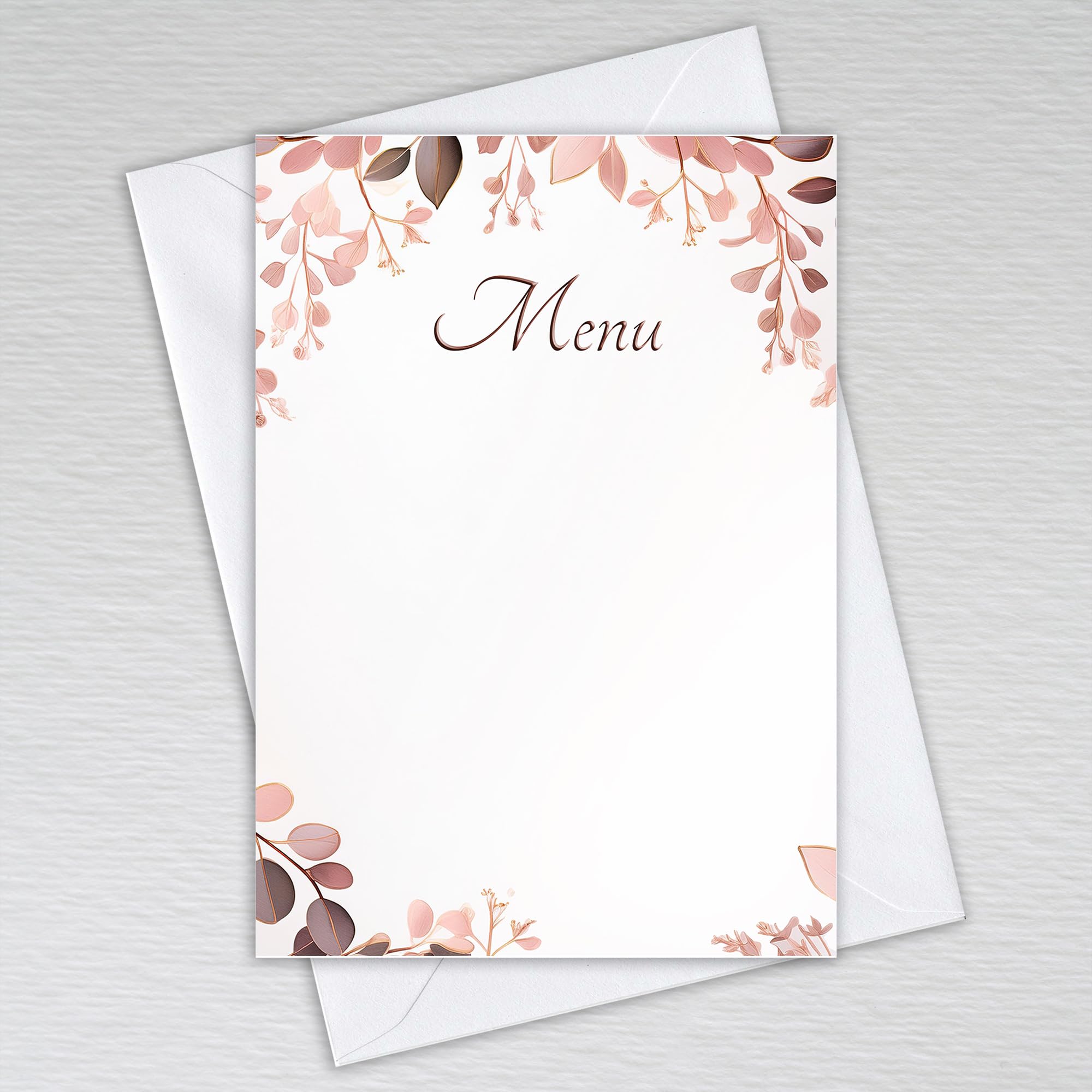 Rose Gold Eucalyptus Blank Wedding Menu Cards for Tables with Envelopes/Write Your Own Menu Choice Cards Blank/Dusty Pink Leaves: Rose Gold Eucalyptus Menu Cards (Pack of 20 with Envelopes)