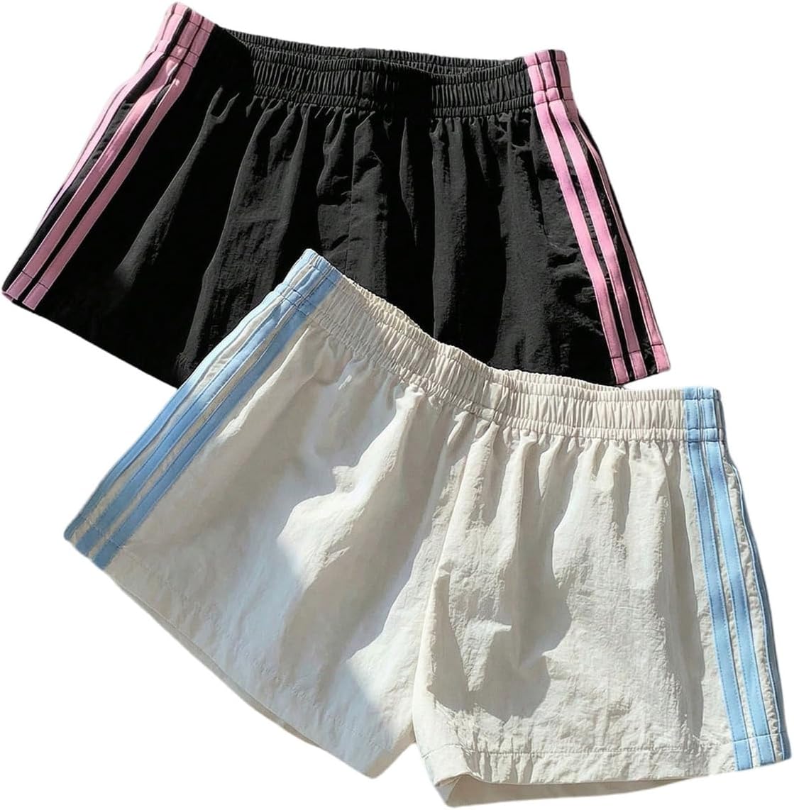 SOLY HUX Women's Elastic Waist Side Striped Summer Track Shorts 2 Packs Lounge Bottoms
