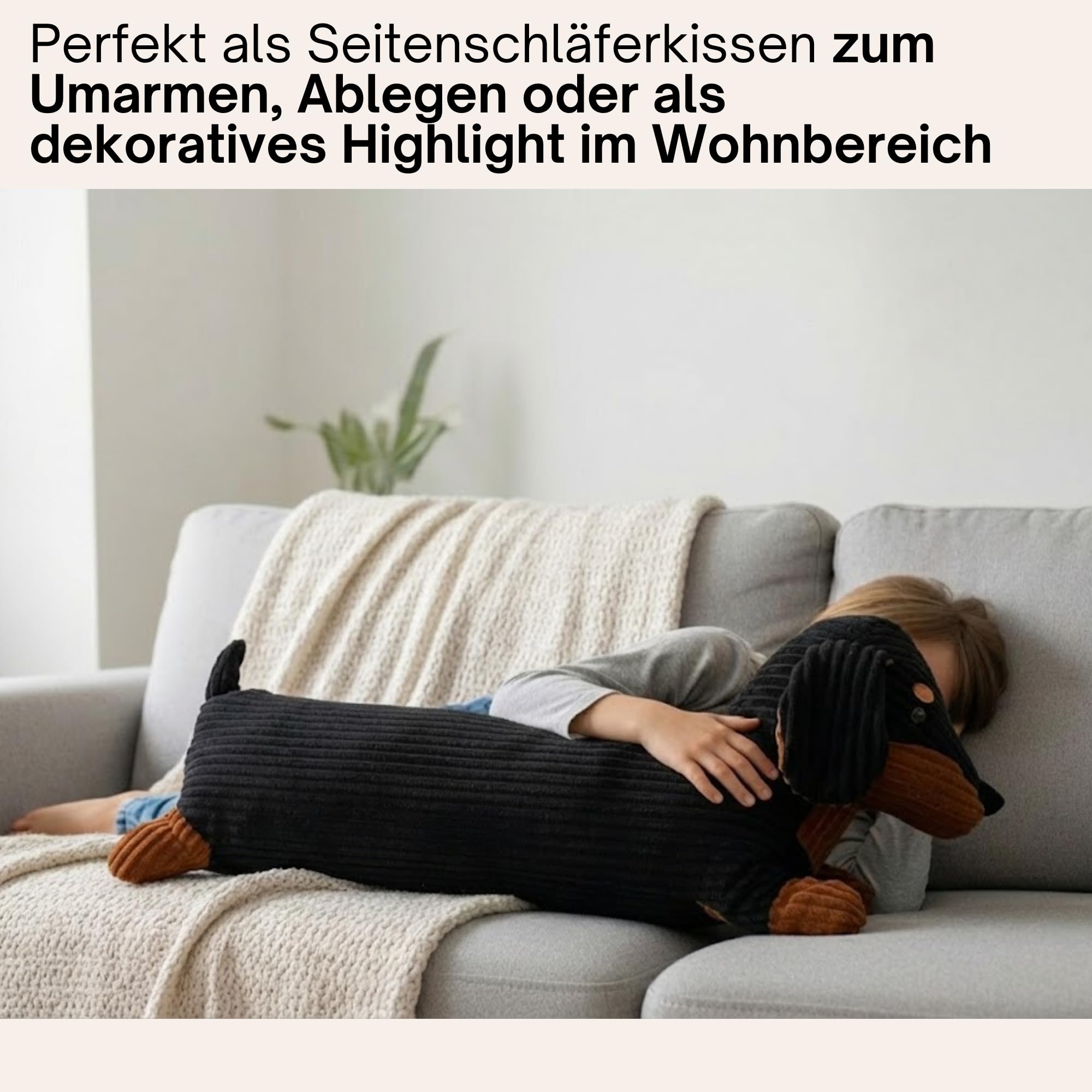 XXL Dackel Kissen 100cm Hundmotiv Seitenschläferkissen Cord-Bezug