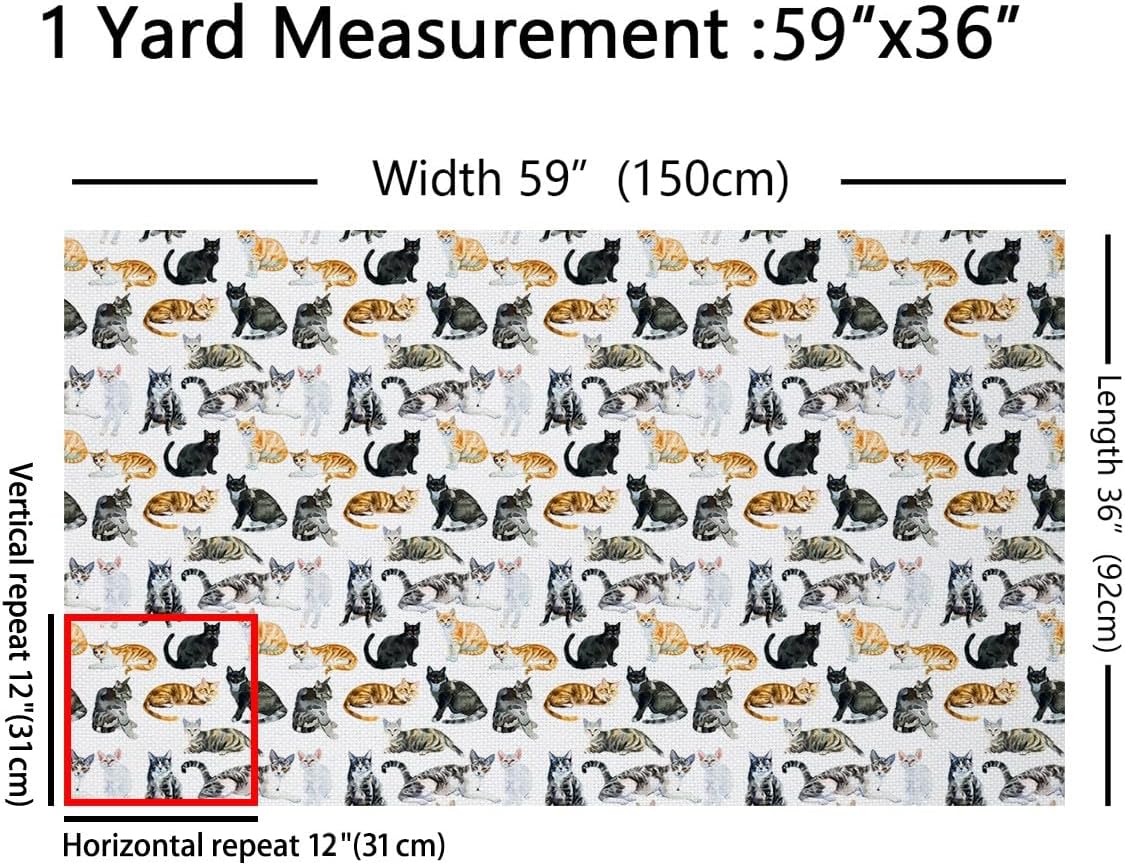 Feelyou Cat Fabric by The Yard,Cats Print Upholstery Fabric for Chairs,Cute Kitten Animal Decorative Fabric for Upholstery and Home DIY Projects, 2 Yards, Grey Yellow White