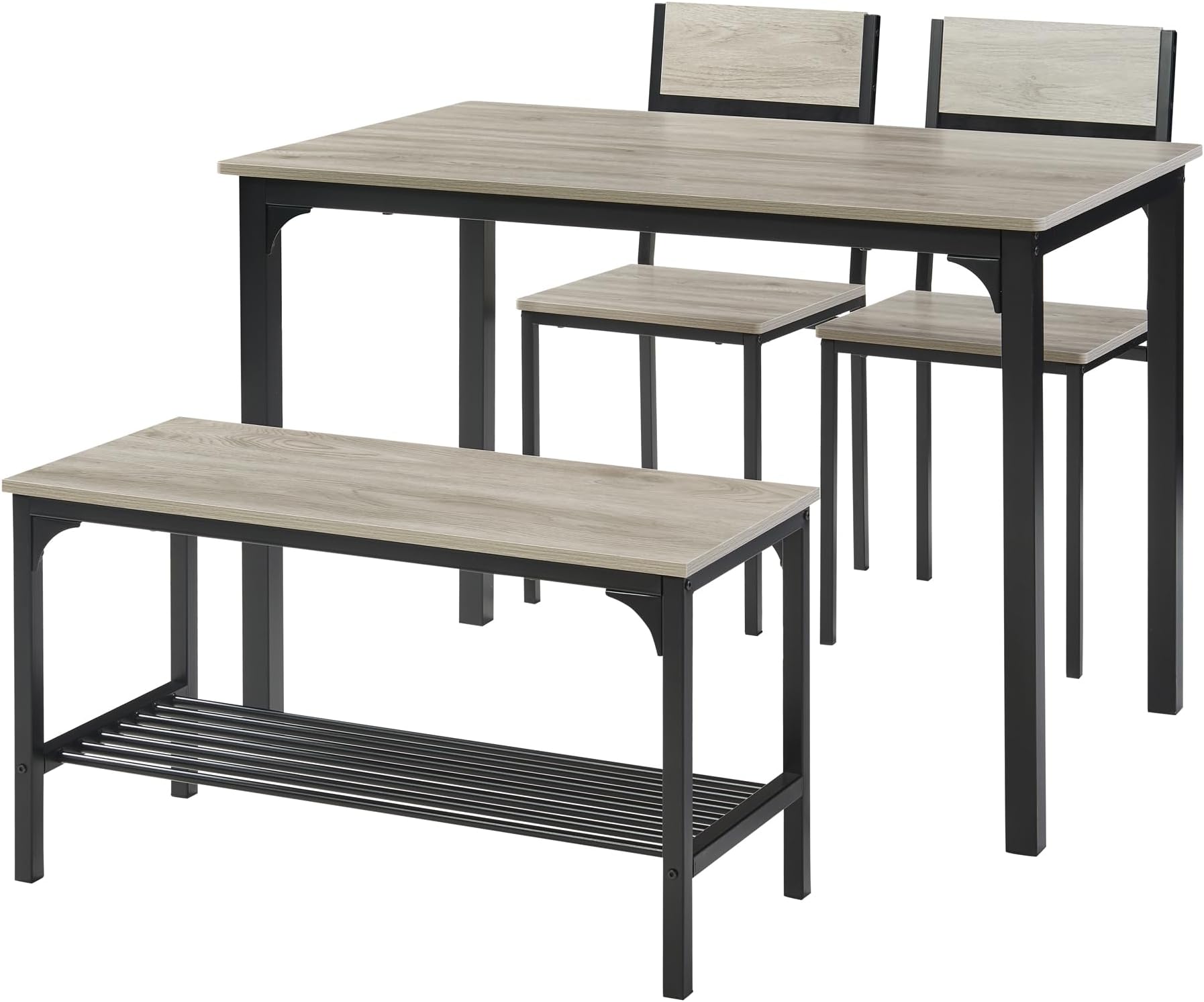 Panana Dining Table and 2 Chairs with Bench, 4 Piece Breakfast Dining Table and Chairs Set for Kitchen Home Bistro Patio Garden (Grey)