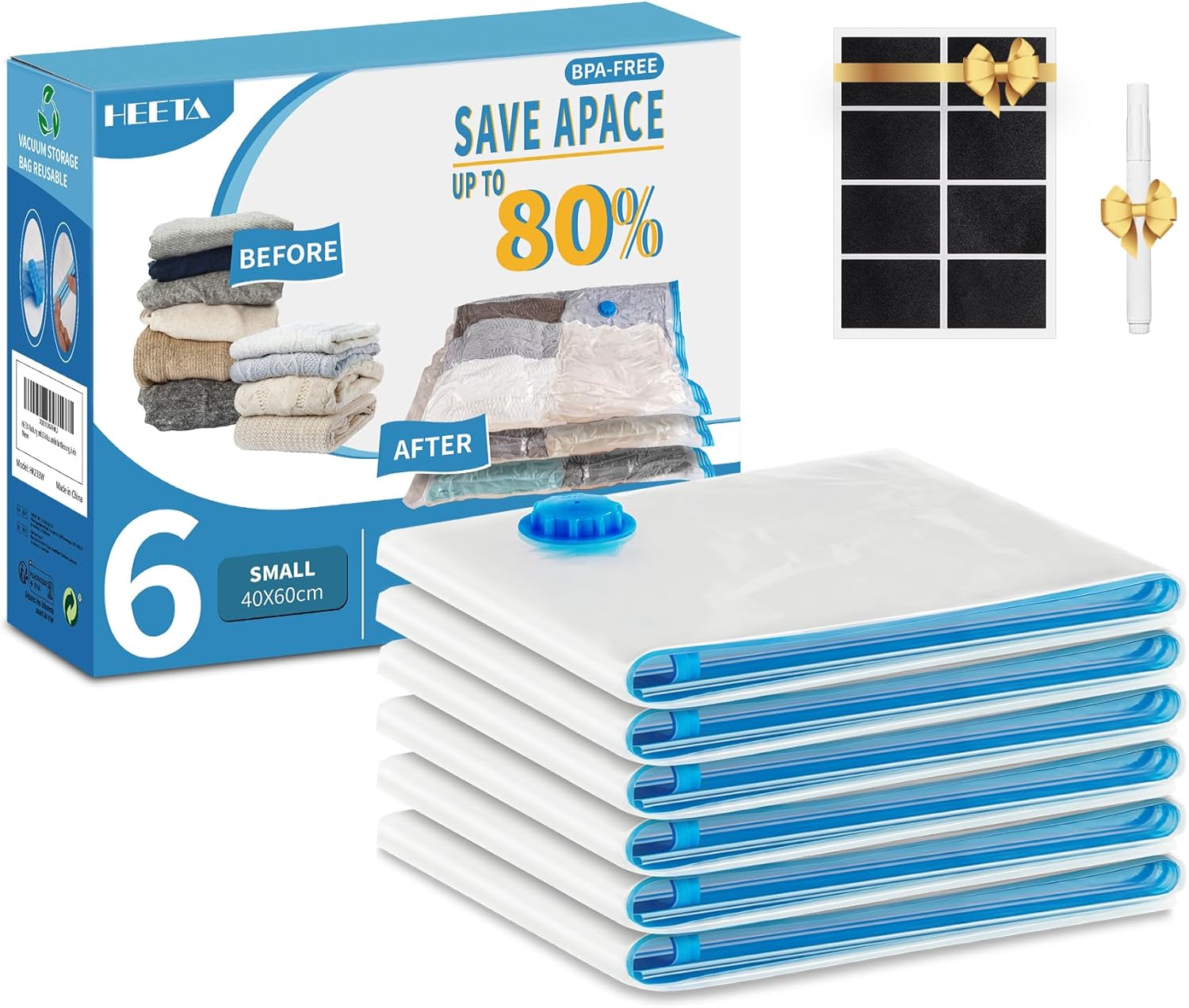 HEETA Vacuum Storage Bags for Clothes, Small Vacuum Bags(60x40cm