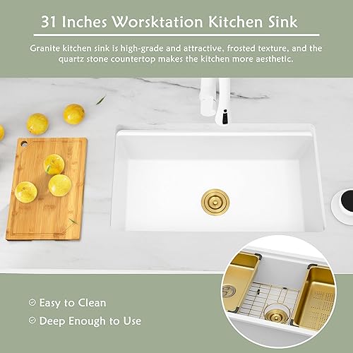 Miniatura 65 de Fregadero de cocina blanco, fregadero de barra blanca de 17 pulgadas, fregadero de barra de montaje inferior de 17 x 19 x 10 pulgadas