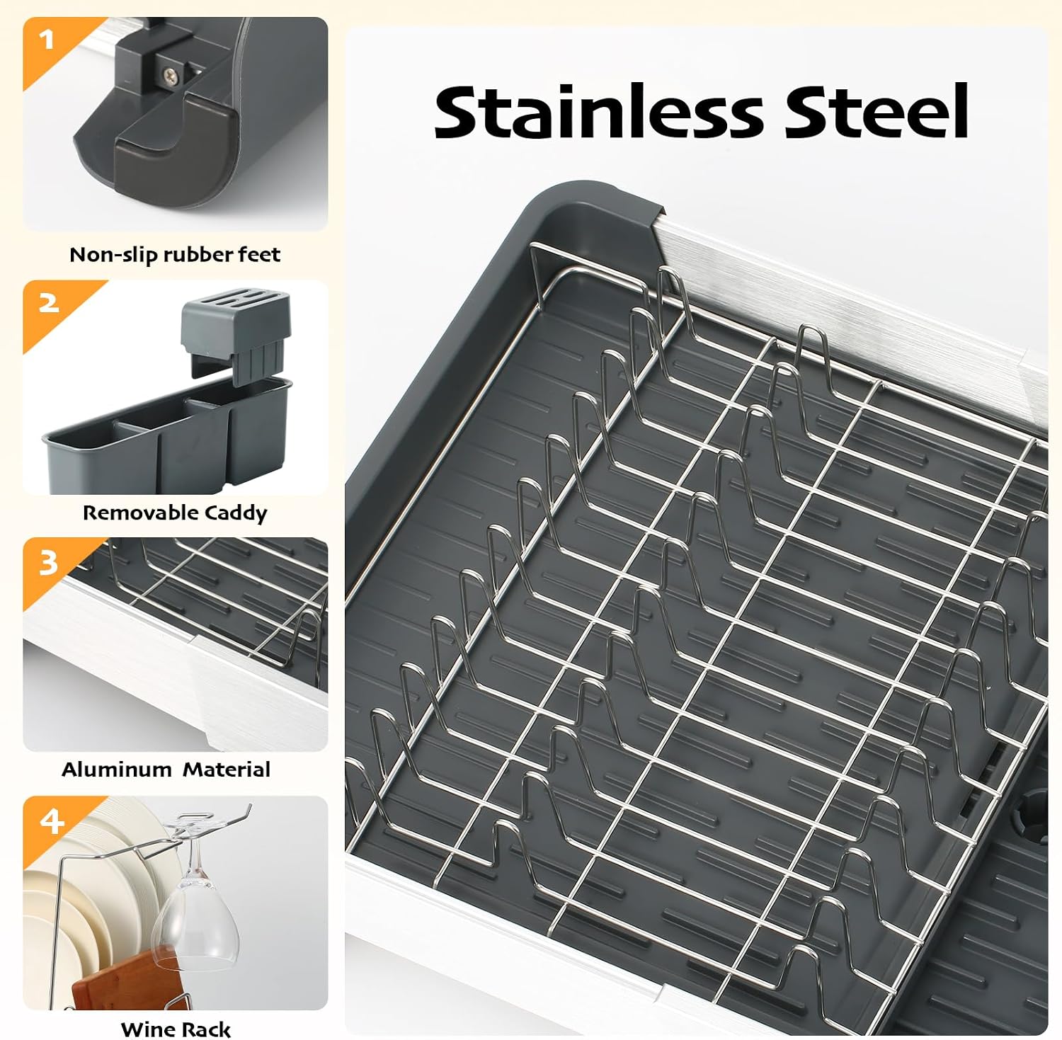 Expandable Dish Drying Rack, Premium Stainless Steel Kitchen Drainer with Durable Rust-Resistant Construction, Practical Space-Saving Design for Compact Kitchen Spaces