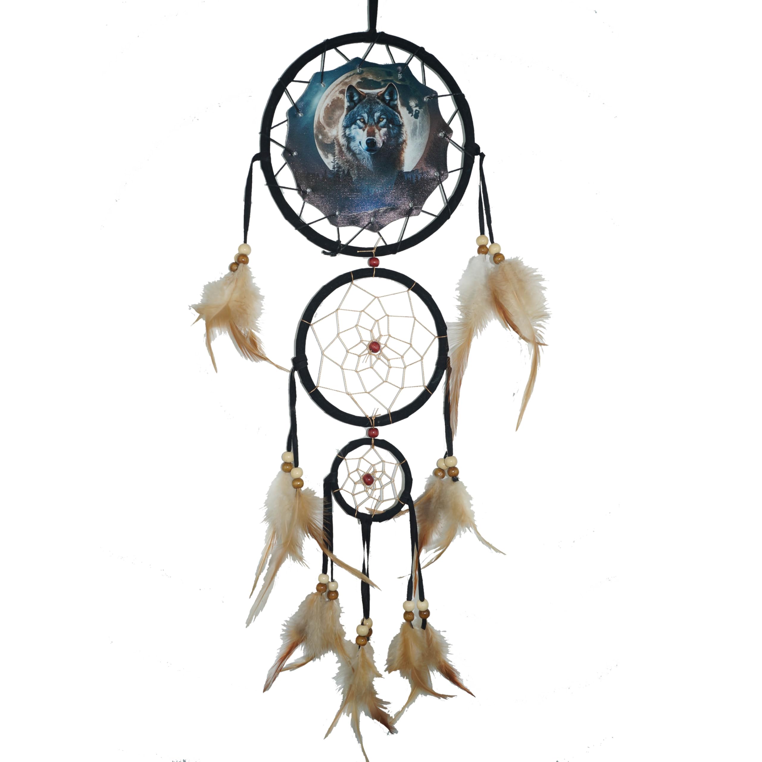 Remorlet Boys Black Wolf Dream Catcher For Kids Bedroom Wall Decor, Christmas Home Decoration, Room Accessory, Feather Decoration - Unique Home Craft Wall Pendant (Dc09 6Inch Wolf W/Moon)