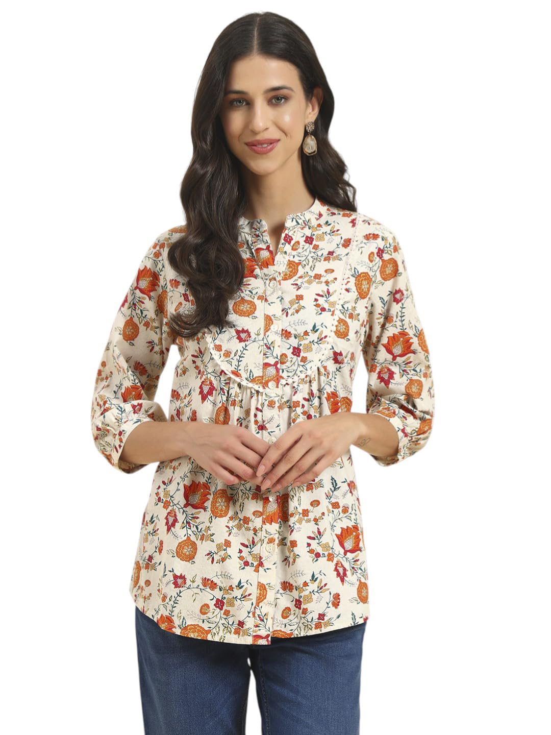 Women's Printed 3/4th Sleeve Mandarin Collar Casual Tunic (P_LTNC00127)-image-5