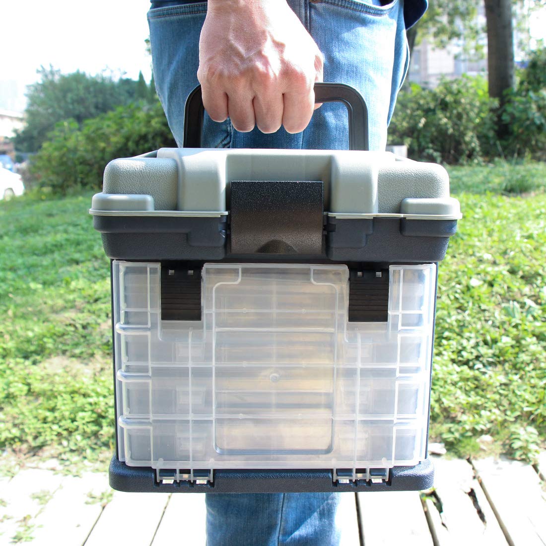 Croch Caja de Pesca con 4 Compartimentos Ajustables para Accesorios de Pesca